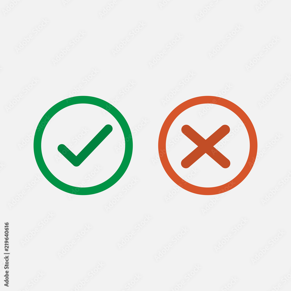 Check mark icon. Green tick and red cross flat line icons set vector Check mark icon. Green tick and red cross flat line icons set vector