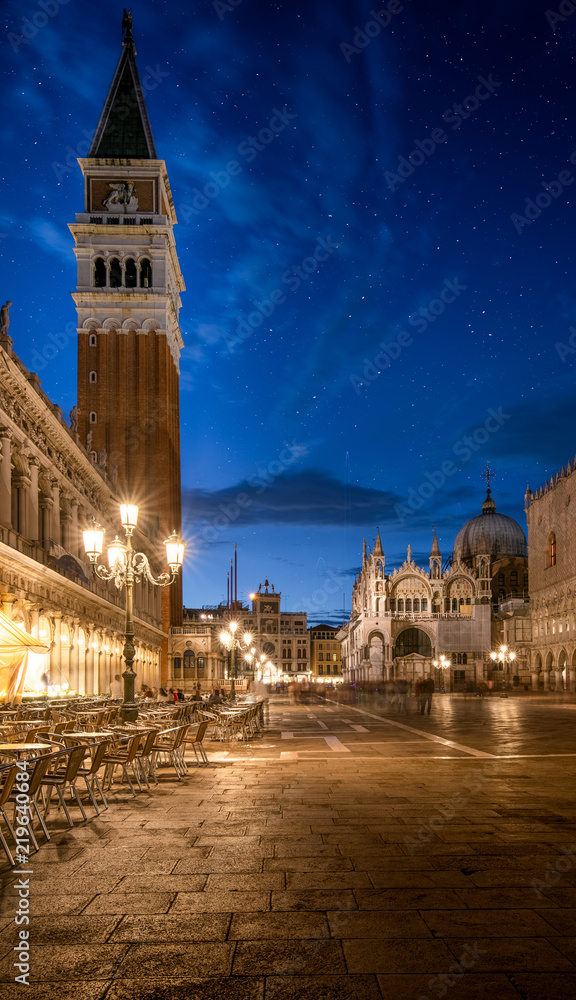 Piazza San Marco in Venice with starry sky, Italy