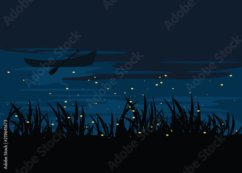 firefly in lake at nights backgrounds vector illustration 