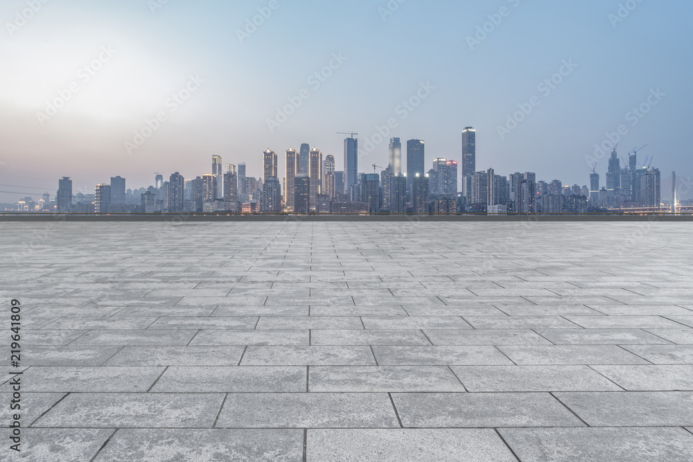 The skyline of Chongqing's urban skyline with an empty square floor.