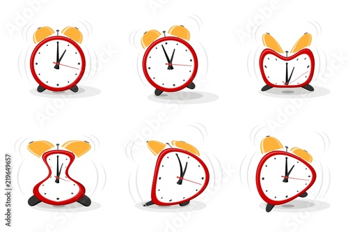 Set of funny crazy red alarms in different poses on a white background. Vector illustration