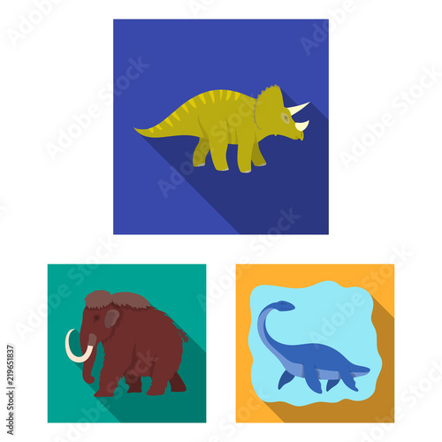 Different dinosaurs flat icons in set collection for design. Prehistoric animal vector symbol stock web illustration.