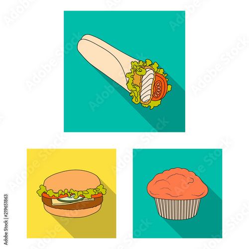 Fast food flat icons in set collection for design.Food from semi-finished products vector symbol stock web illustration.