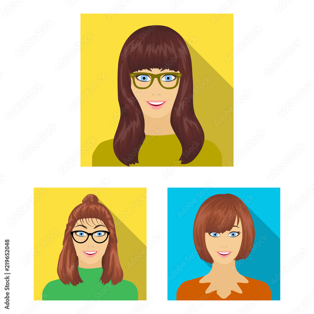 Plakat Avatar and face flat icons in set collection for design. A person appearance vector symbol stock web illustration.
