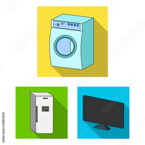 Smart home appliances flat icons in set collection for design. Modern household appliances vector symbol stock web illustration.