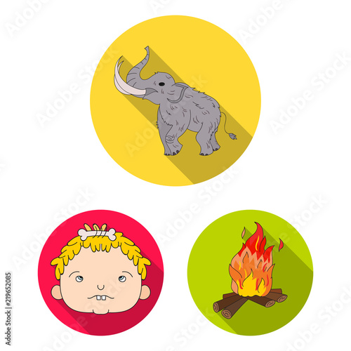 Life in the Stone Age flat icons in set collection for design. Ancient people vector symbol stock web illustration.
