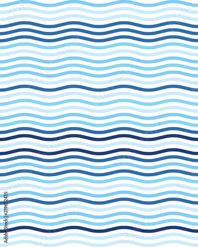Seamless blue wavy lines simple pattern, abstract geometric background