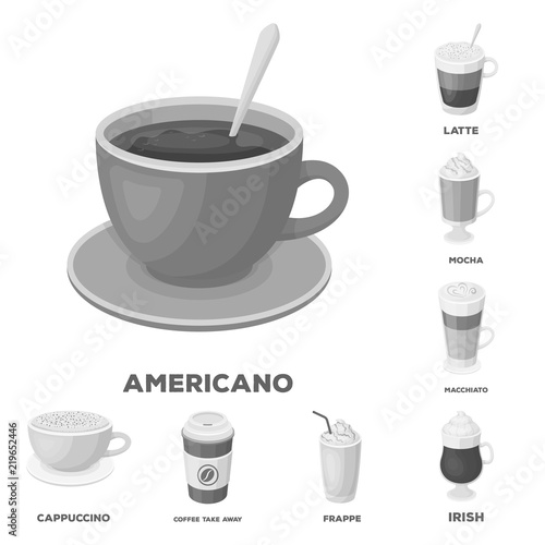 Different kinds of coffee monochrome icons in set collection for design. Coffee drink vector symbol stock web illustration.