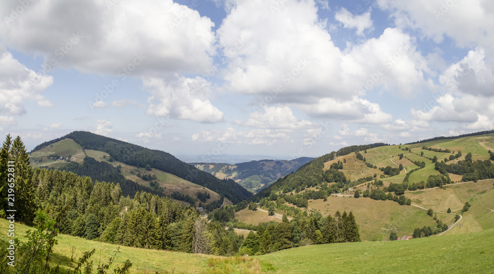 View from the mountain Belchen in the Black Forest over the Münstertal in the direction of Rhein-level