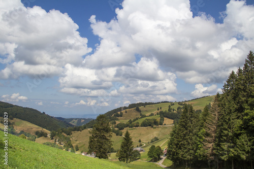 View from the mountain Belchen in the Black Forest over the Münstertal in the direction of Rhein-level photo