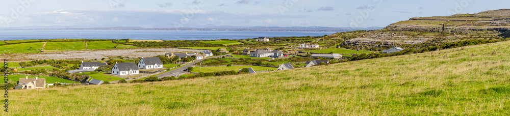 Panorama of Farms in Fanore village with Galway bay in background