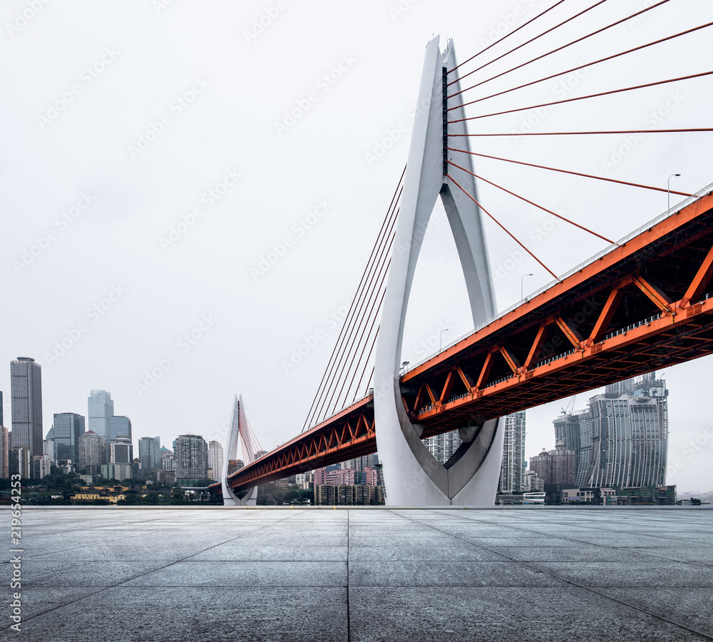 Chongqing, China, urban landscape, Yangtze River Bridge and high-rise buildings