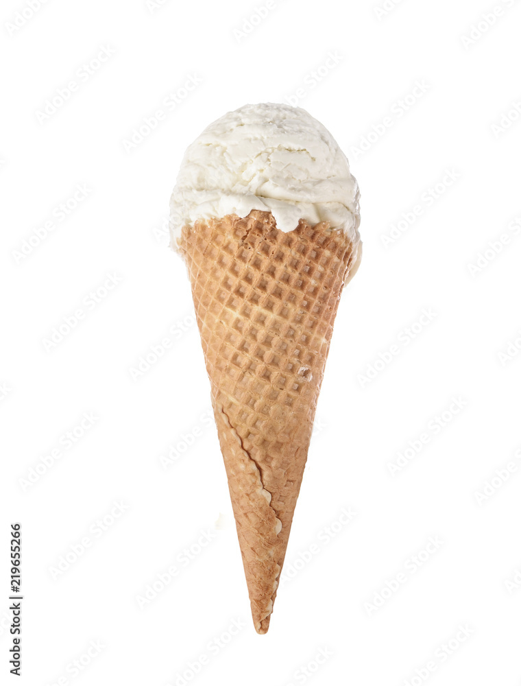 Vanilla ice cream scoop with cone isolated on white background Vanilla ice cream scoop with cone isolated on white background