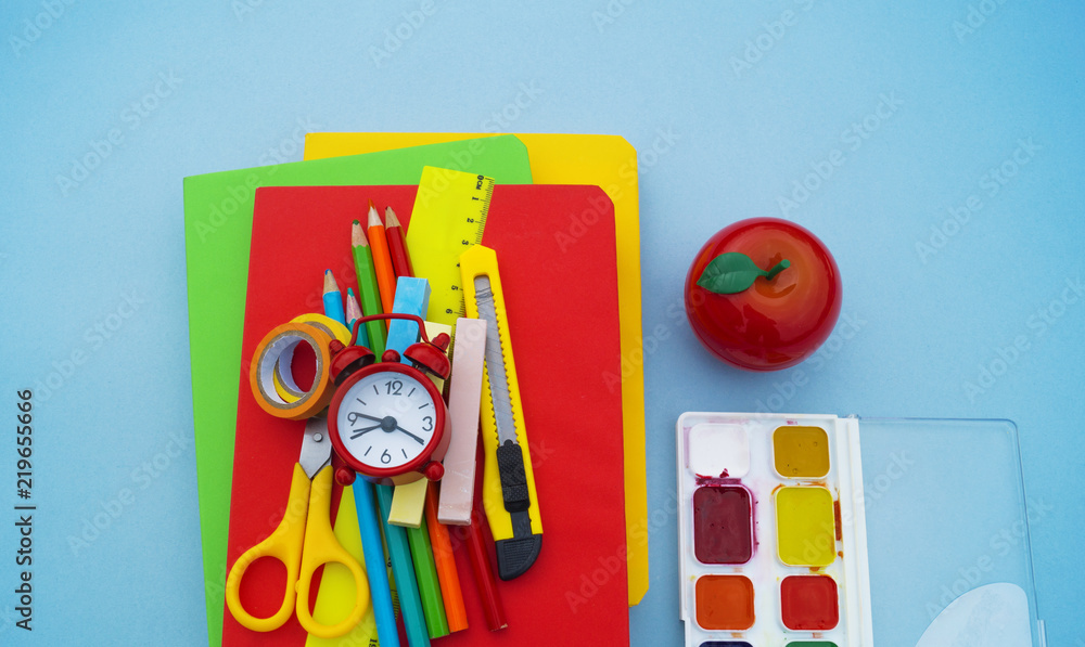 School supplies on blue background. Back to school School supplies on blue background. Back to school