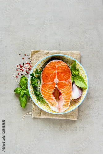 Raw salmon steak