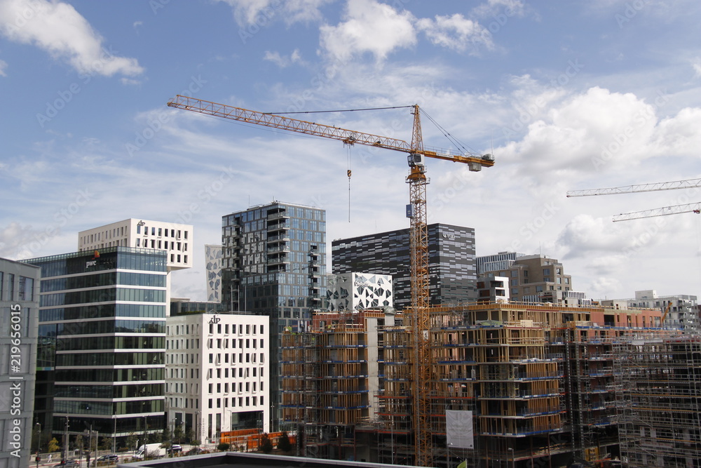 Grue sur un chantier à Oslo, Norvège