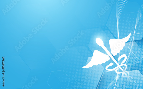 Caduceus symbol and medicine, science technology concept background