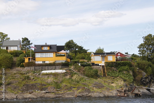 Canvas Print Maisons sur une île du fjord de Oslo, Norvège