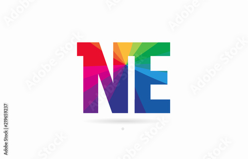 rainbow colored alphabet combination letter ne n e logo design