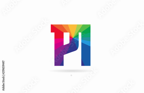 rainbow colored alphabet combination letter pi p i logo design