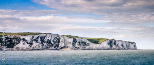 View on the white cliffs of Dover coast from the sea ferry - England