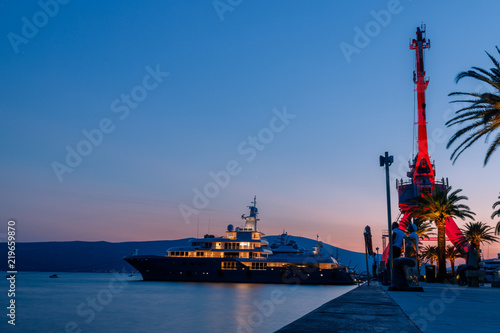 ship, sea, port, harbor, vessel, boat, water, industrial, sky, shipping, transport, transportation, sunset, crane, dock, city, ocean, blue, night