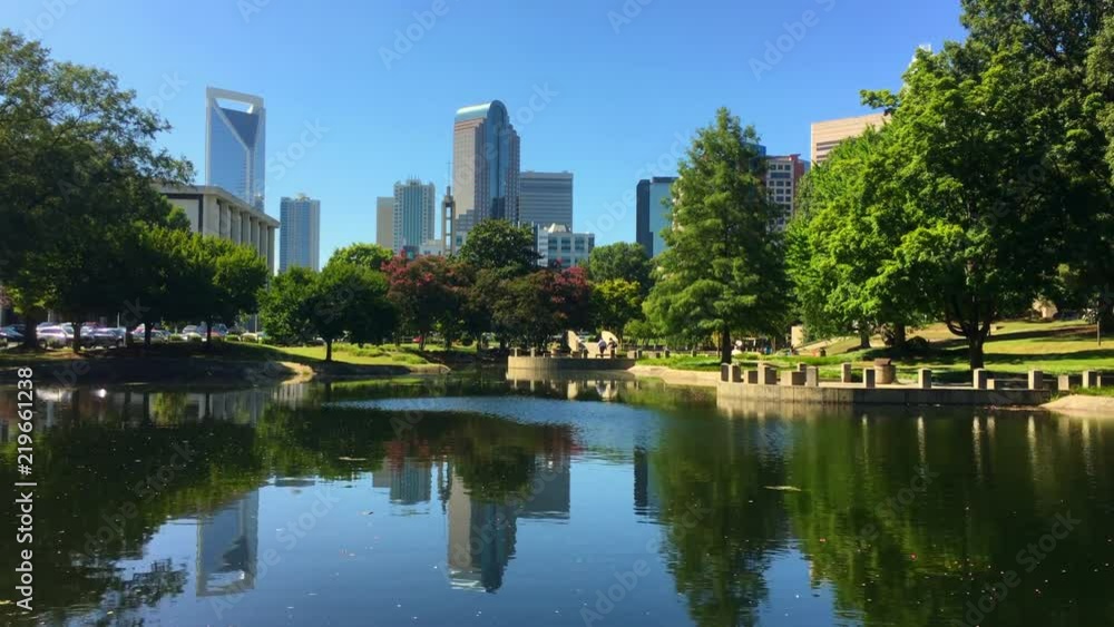 Charlotte, NC cityscape as seen from Marshall Park on a clear summer day Charlotte, NC cityscape as seen from Marshall Park on a clear summer day