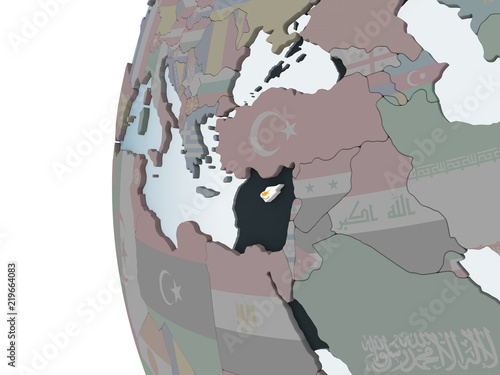 Cyprus with flag on globe