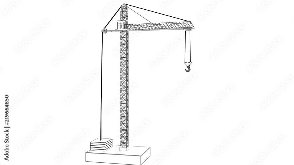 Fototapeta premium three-dimensional model of the crane black polygonal mesh. 3D rendering