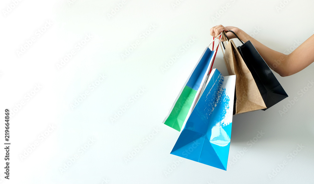 Shopping bag white background business concept.