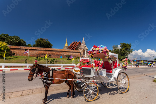 LAMPANG THAILAND-October 20:The horse carriage in  Lampang  at  Wat Phra That Lampang Luang Lampang Lampang province on October 20 , 2017 in LAMPANG THAILAND.
