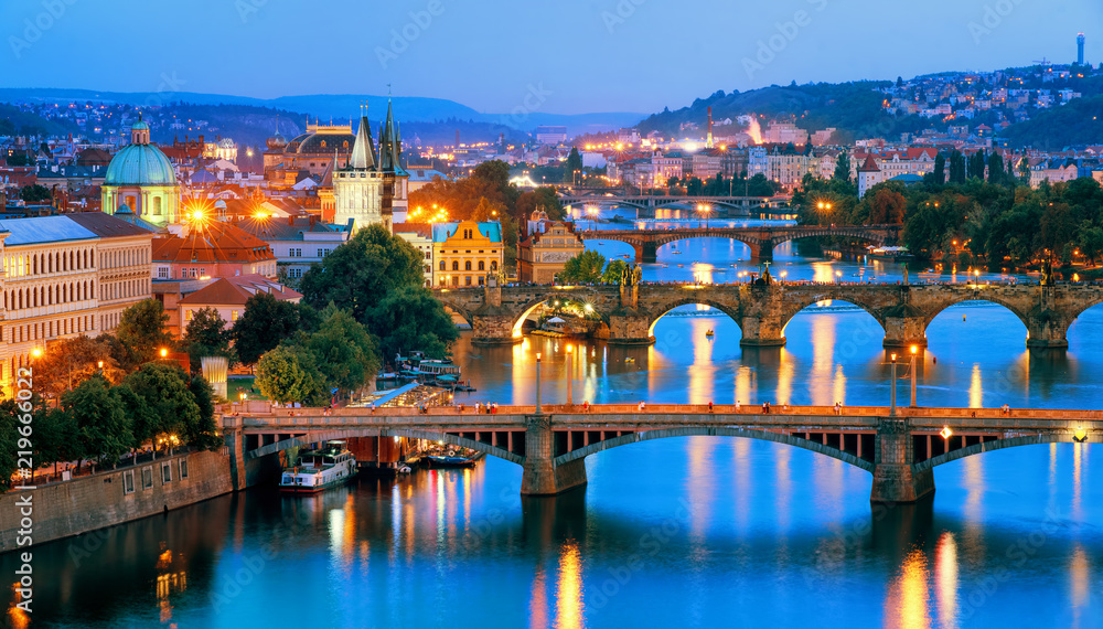 Fototapeta premium Prague city, bridges over Vltava river, Czech Republic