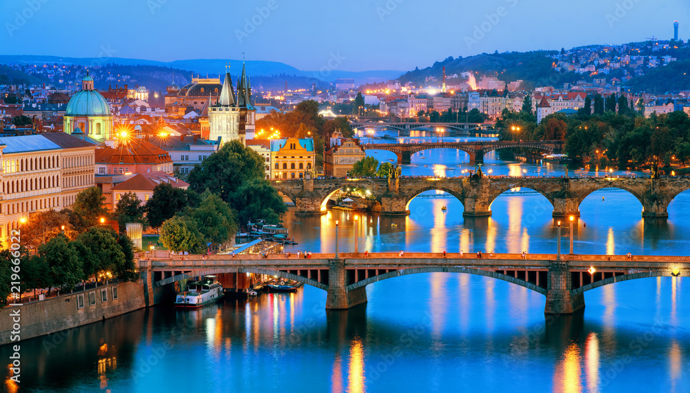 Prague city, bridges over Vltava river, Czech Republic