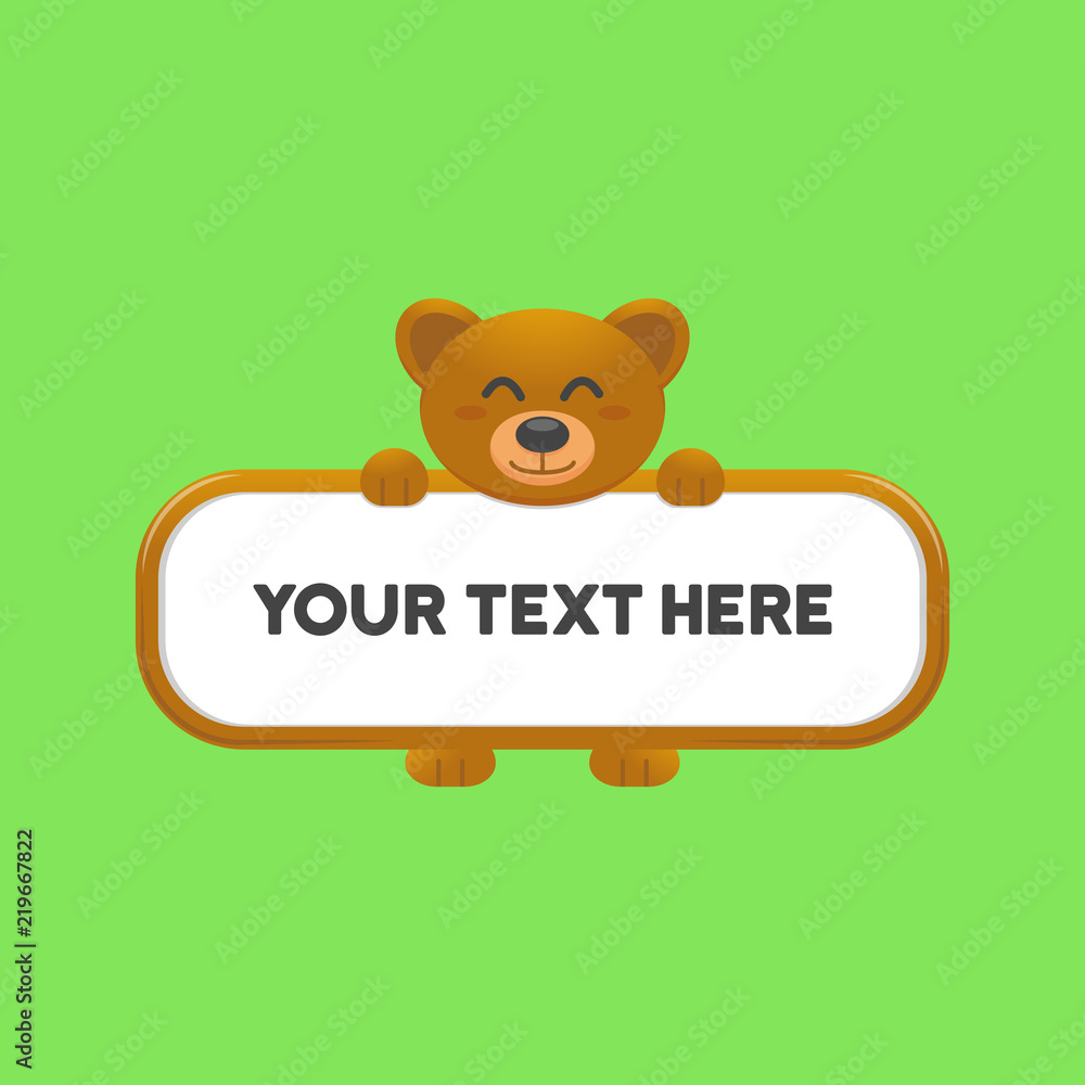 Fototapeta premium cute happy smiling smile kid bear holding or carry blank card banner background text template box illustration