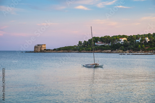 Fototapeta Naklejka Na Ścianę i Meble -  Alghero, Sardinia, Italy - Panoramic view of the Spiaggia di Lazzaretto beach at the Gulf of Alghero in the Porto Conte Regional Park