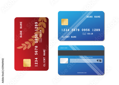 Card credit vector icon. Realistic vector Bank Credit Card two sides