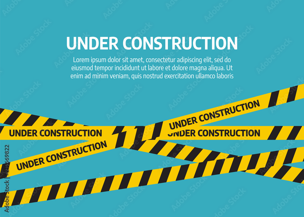 Under construction website page. Under construction tape warning banner vector - obrazy, fototapety, plakaty 