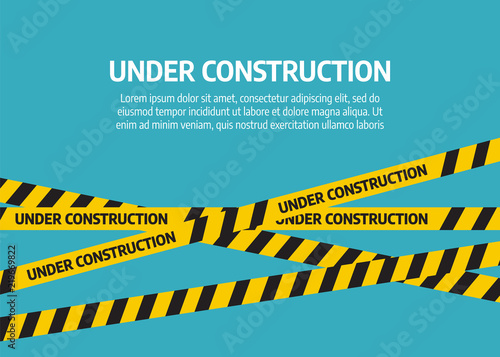 Under construction website page. Under construction tape warning banner vector