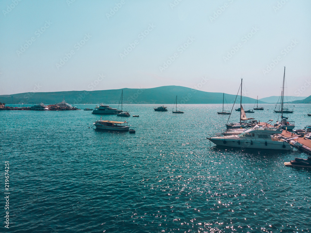 yachts in dock of montenegro port.