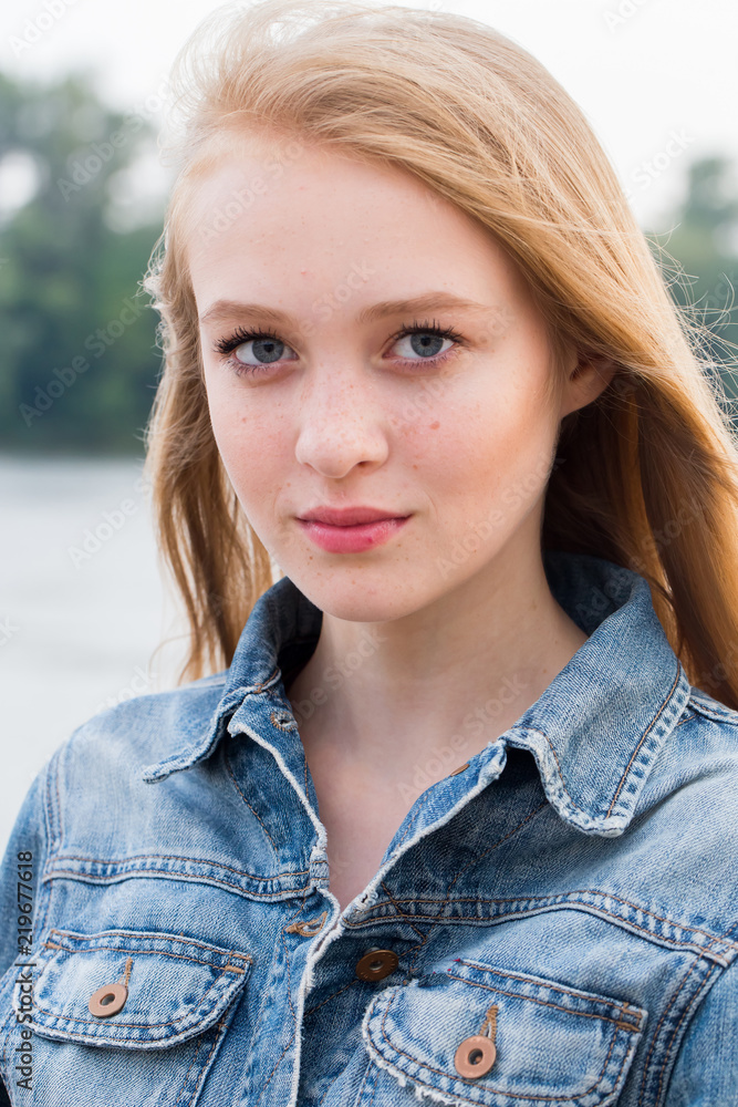 Close-up portrait of a beautiful blonde woman in nature Close-up portrait of a beautiful blonde woman in nature