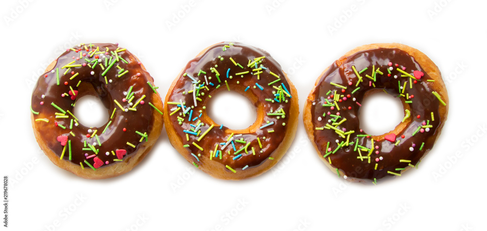 Donuts with chocolate  icing  isolated on white