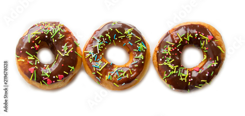 Donuts with chocolate icing isolated on white