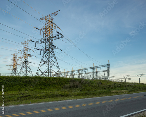 Power Electrical Lines From Hydro Electric Plant by Road and Fields