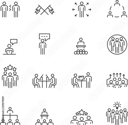 People Icons Line work group Team Vector, Business Meeting Communication.