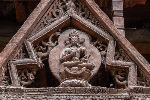 Wooden Gable of Alchi Monastery Tibetan Buddhism Temple of Leh Ladakh, Jammu and Kashmir, India