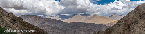 Panorama of Mountains with Cloudy sky in in Leh Ladakh, Jammu and Kashmir, India