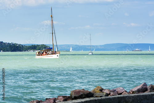 Sailing ship on Lake Balaton at Balatonfoldvar, Hungary photo