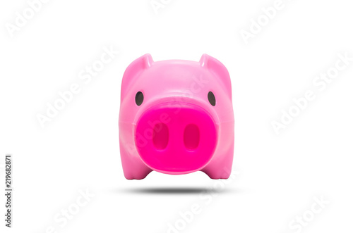 happy pink piggy bank saving for money save concept isolated on white background.