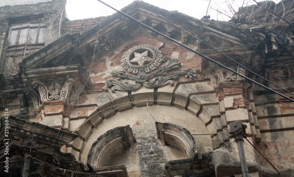 Building of historical city, old Dhaka, Bangladesh. Many of the British and Mughal era buildings of old Dhaka face the risk of being knocked down. Conservationist are trying to preserve them.