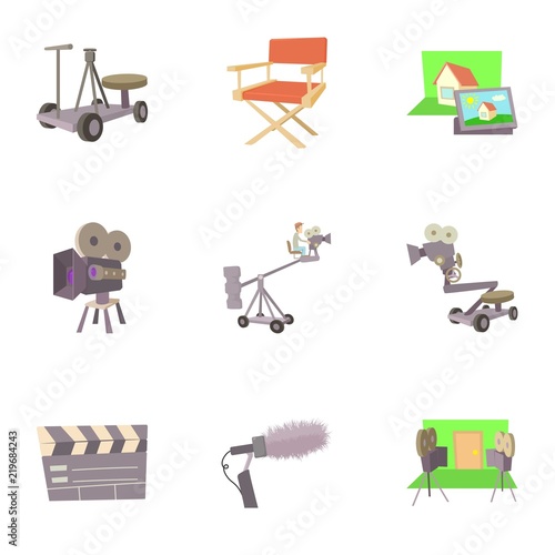 Filming icons set. Cartoon set of 9 filming vector icons for web isolated on white background